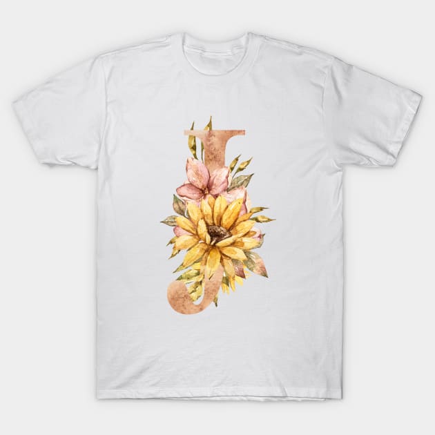Watercolor sunflower bouquet monogram letter J T-Shirt by tiana geo